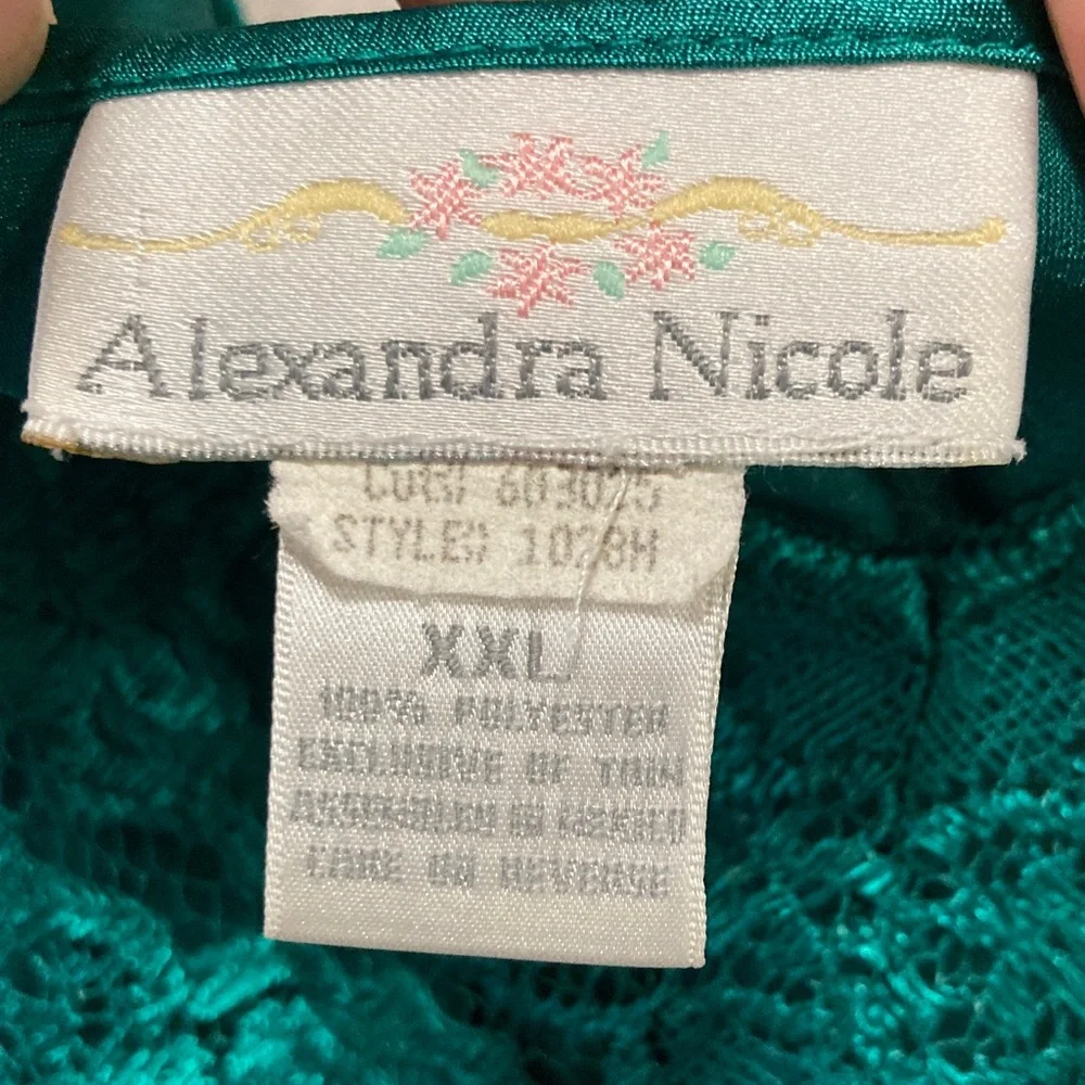 Vintage 90s y2k Alexandra Nicole Green Lace Satin Slip Dress jewel tone sz XXL - Picture 11 of 12